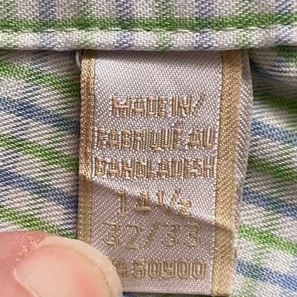 Michael Kors LS Non Iron Button Down Cotton Check Shirt Wht Blue Grn Sz 14.5 - Picture 12 of 15